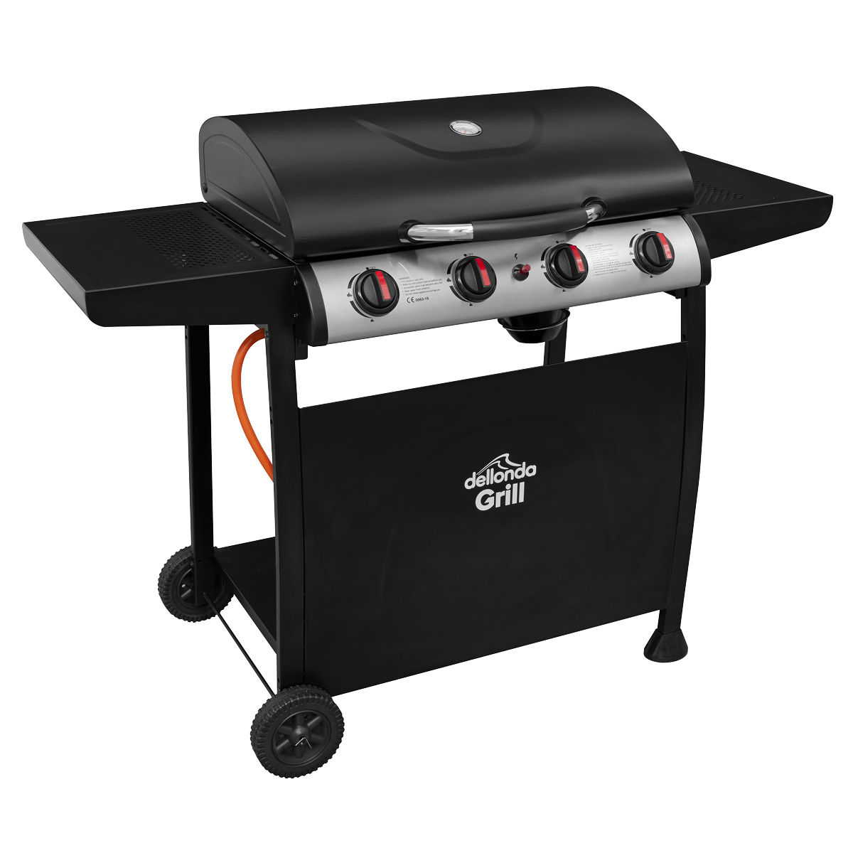 Dellonda 4 Burner Gas BBQ Grill, Ignition, Thermometer, Black/Stainless Steel DG15