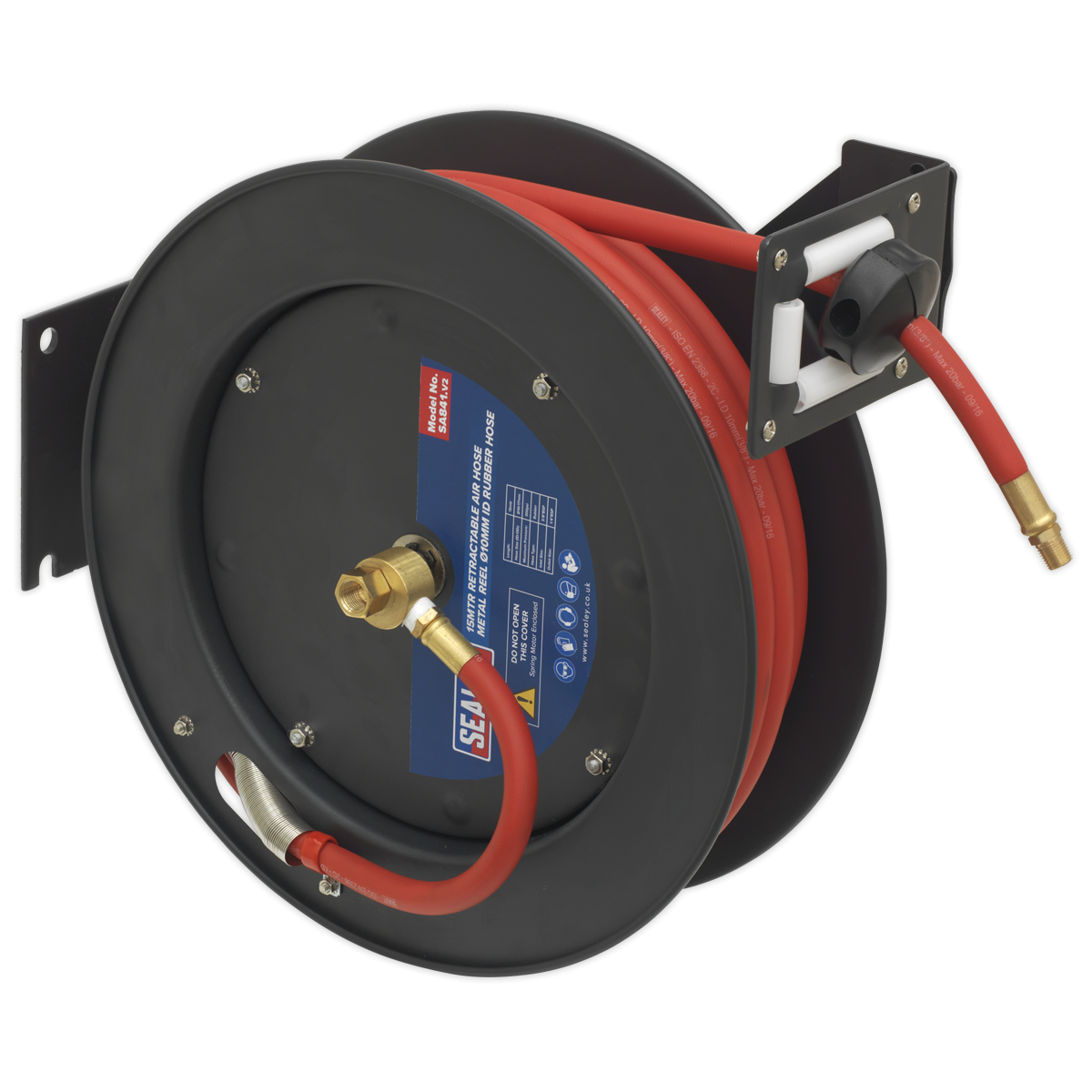 Retractable Air Hose Metal Reel 15m Ø10mm ID Rubber Hose SA841