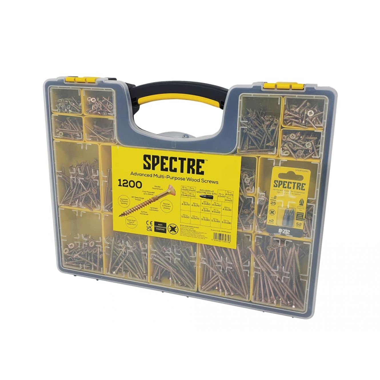 Spectre™ Wood Screw Site Organiser 1200 Piece FOROPSP1200Y