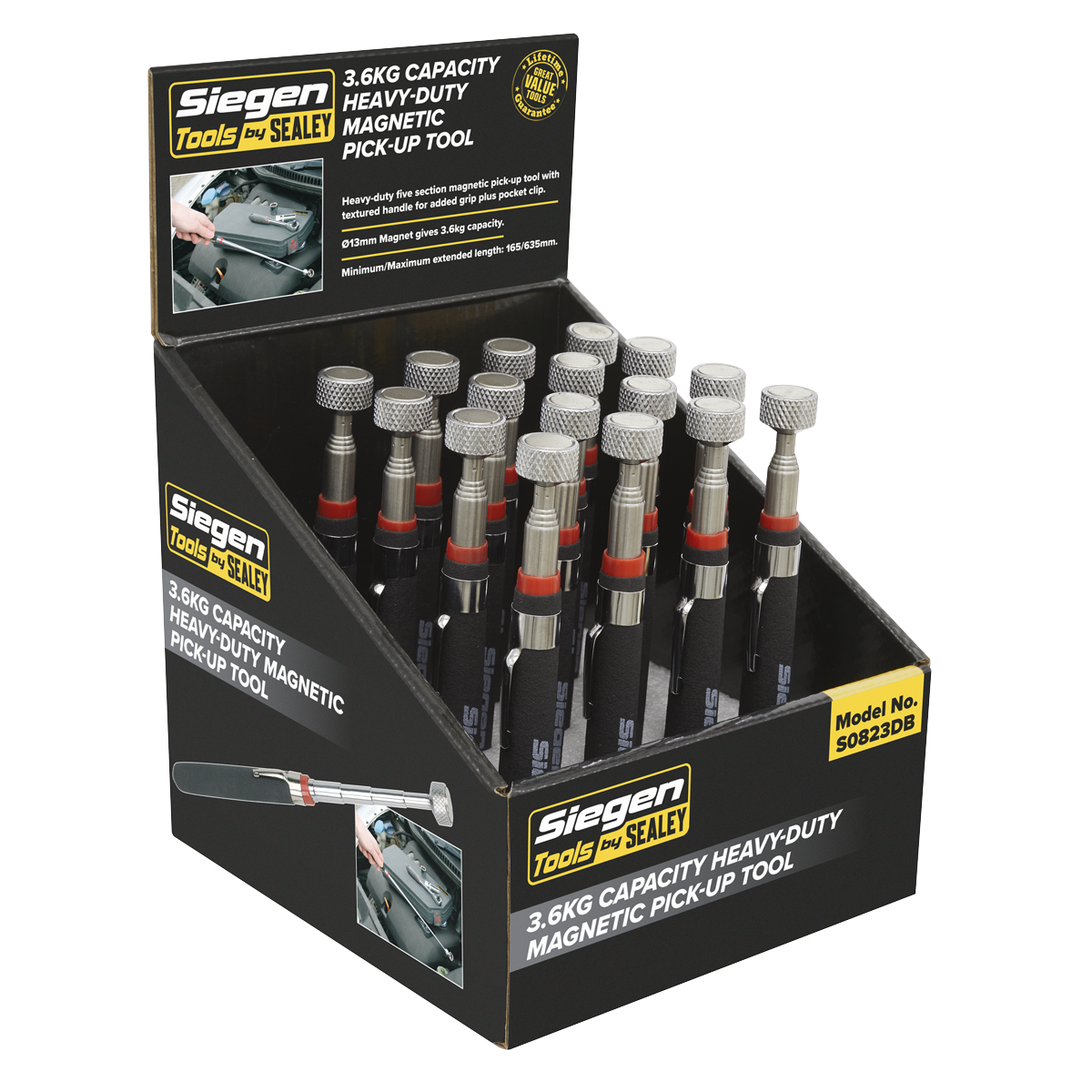 Heavy-Duty Magnetic Pick-Up Tool 3.6kg Capacity Display Box of 16 S0823DB