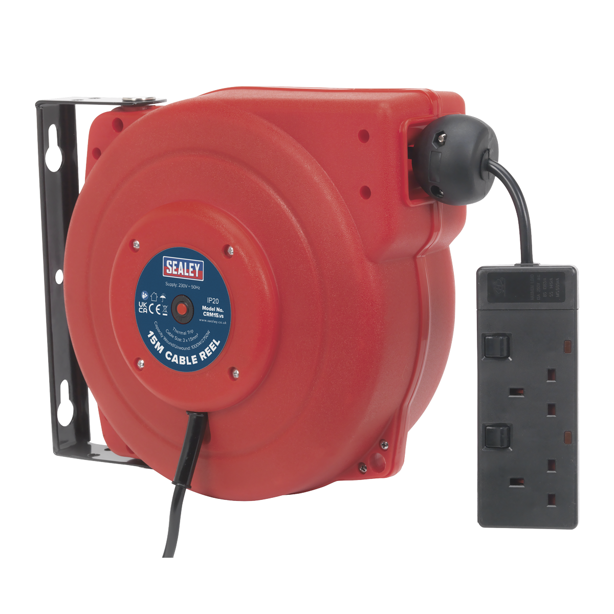 Cable Reel System Retractable 15m 2 x 230V Socket CRM15