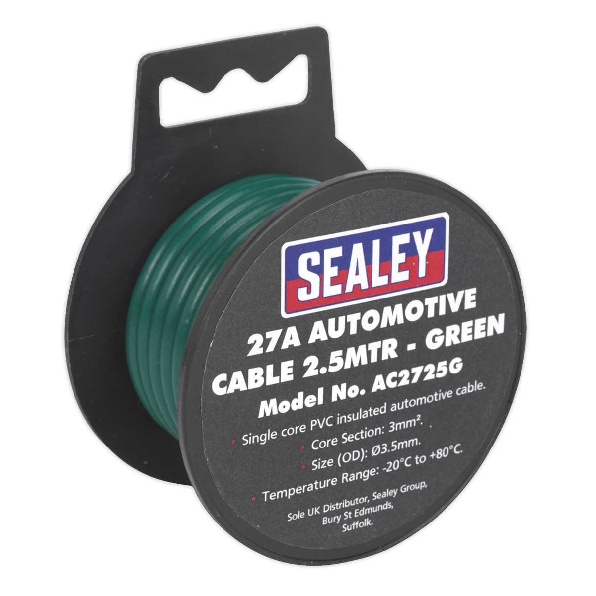 Automotive Cable Thick Wall 27A 2.5m Green AC2725G