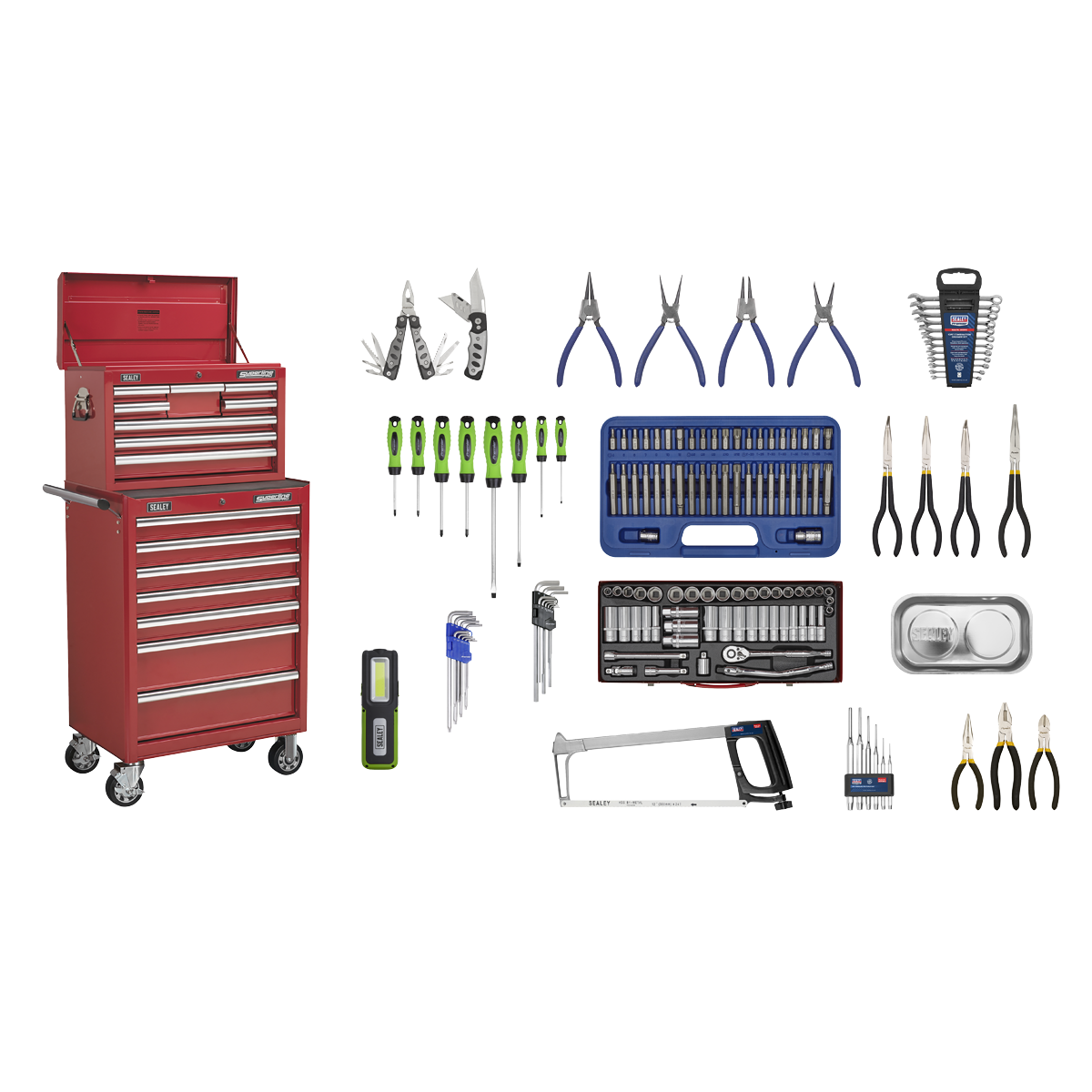 Topchest & Rollcab Combination 15 Drawer with Ball-Bearing Slides - Red & 148pc Tool Kit APCOMBOBBTK57