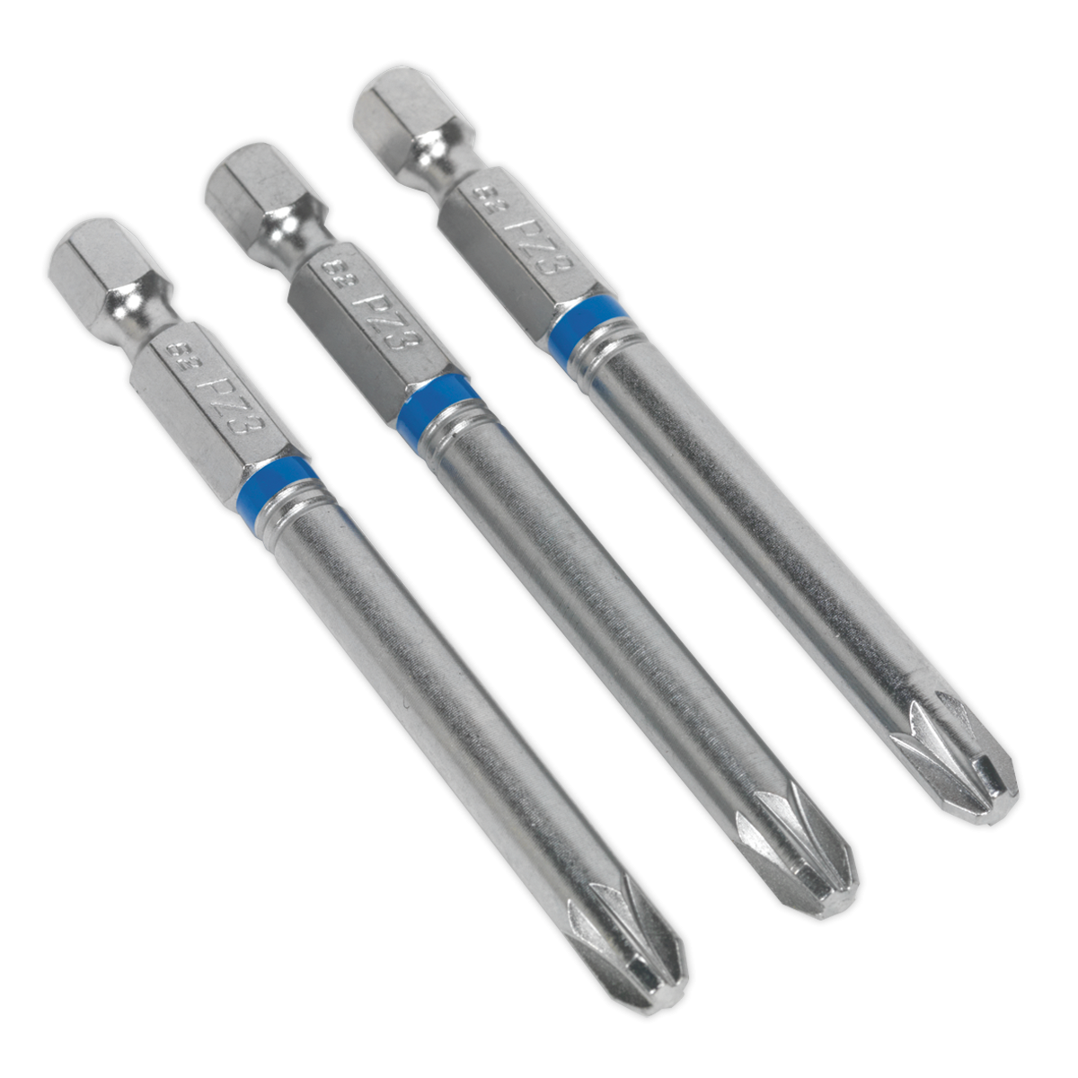 Power Tool Bit Pozi #3 Colour-Coded S2 75mm Pack of 3