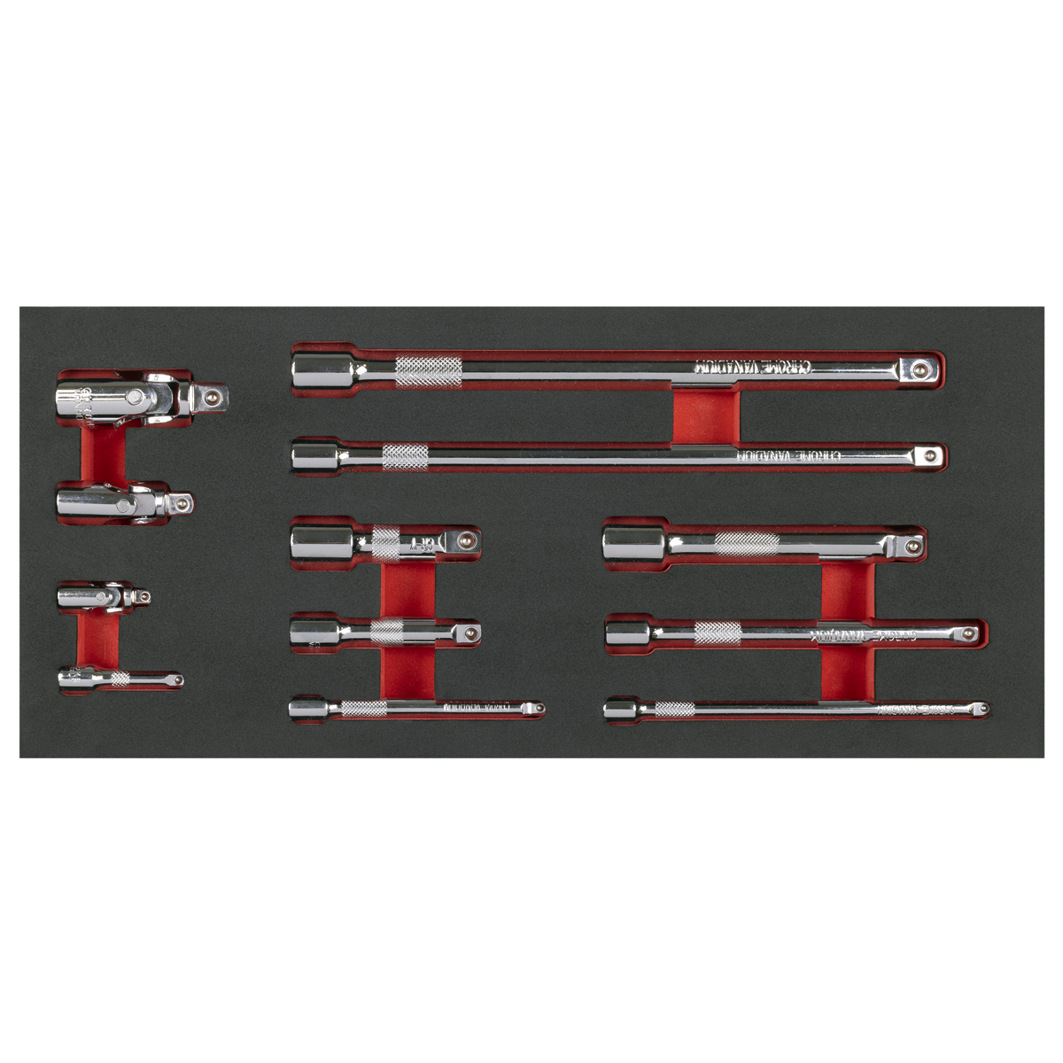 Wobble Extension Bar Set with Tool Tray 1/4", 3/8" & 1/2"Sq Drive 12pc TBT44