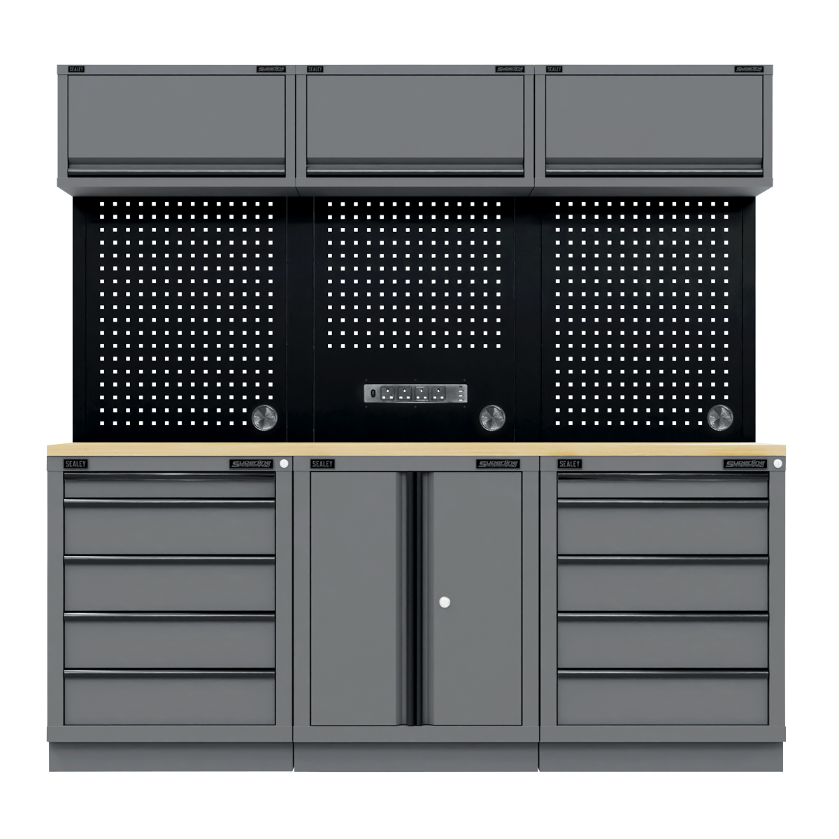 Superline PRO® Black Edition Storage System with Rubber Wood Worktop 2.04m APMSBESTACK04WW