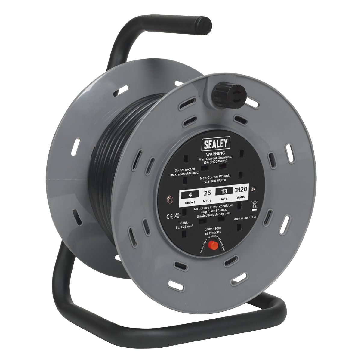 Cable Reel 25m 4 x 230V 1.25mm² Thermal Trip BCR25