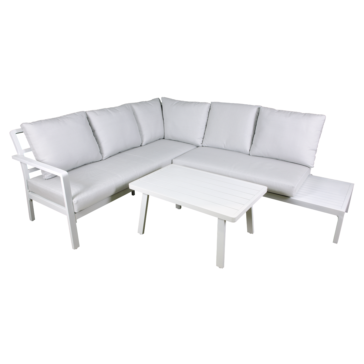 Dellonda Kyoto White 3 Piece Outdoor Garden Corner Sofa & Coffee Table Set DG53