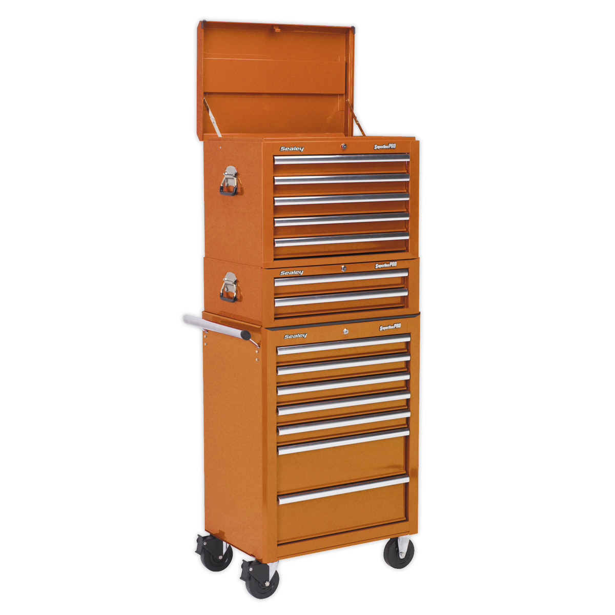 Topchest, Mid-Box & Rollcab Combination 14 Drawer with Ball-Bearing Slides - Orange APSTACKTO