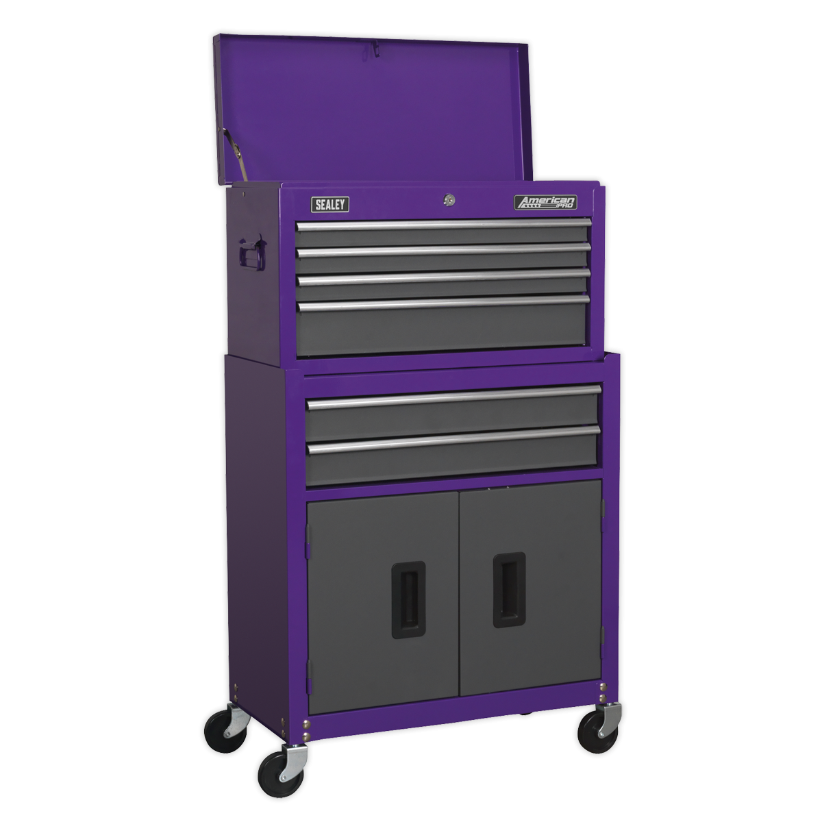 Topchest & Rollcab Combination 6 Drawer with Ball-Bearing Slides - Purple/Grey AP2200BBCP