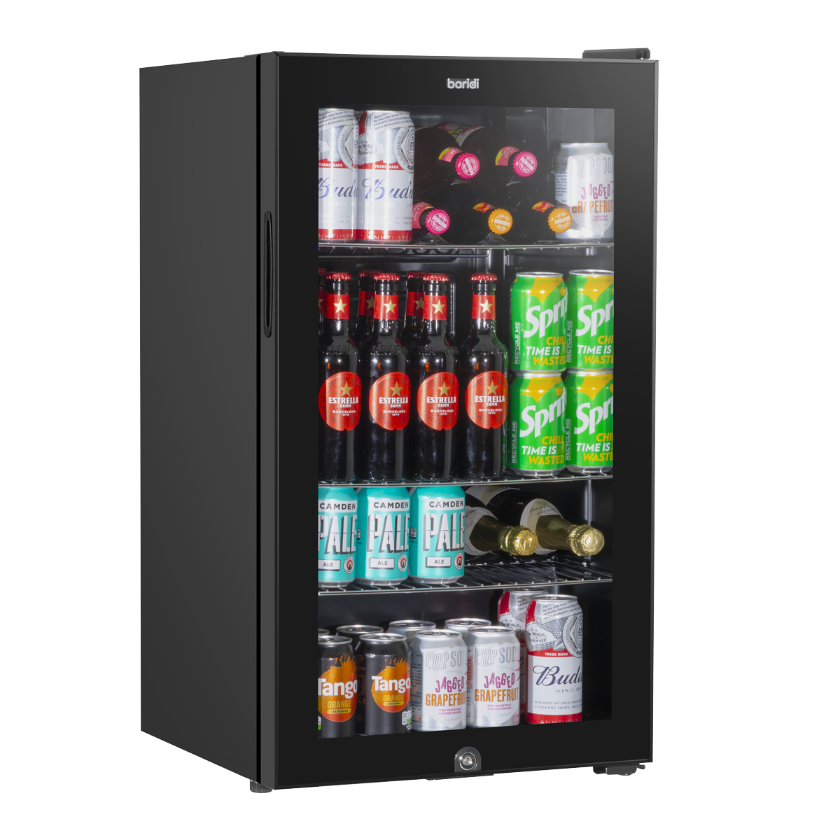 Baridi Under Counter Wine/Drink/Beverage Cooler/Fridge, Built-In Thermostat, Light, Security Lock, 85 Litre – Black DH13