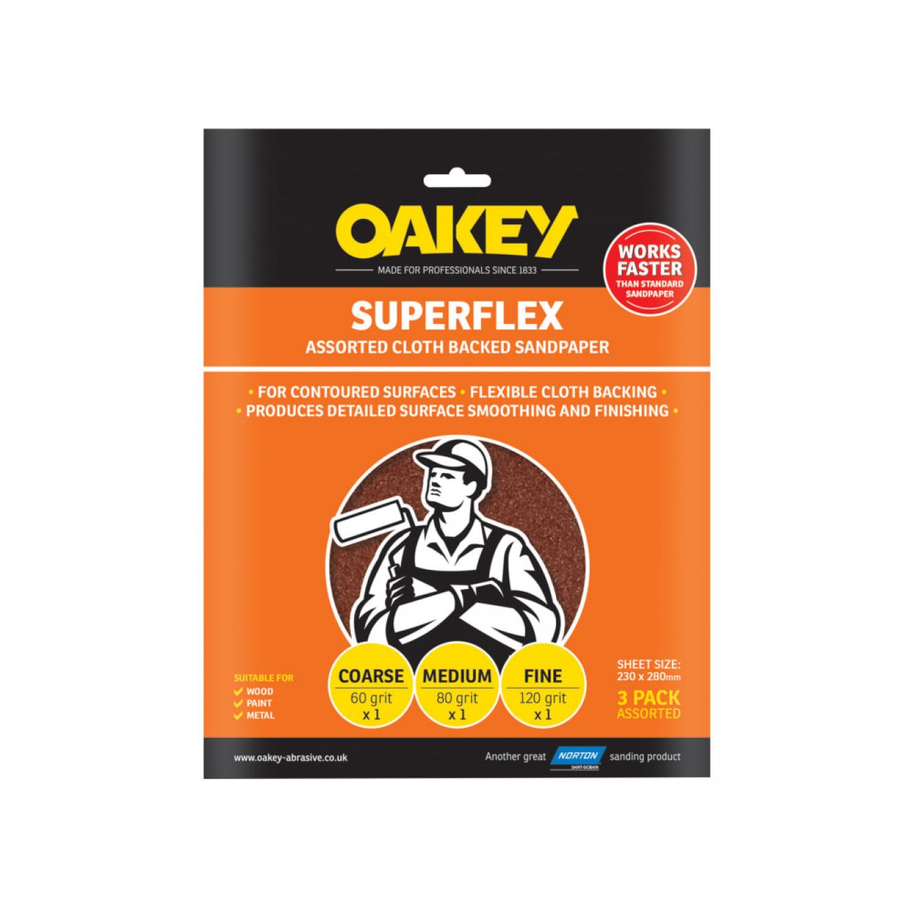 Superflex Cloth Backed Aluminium Oxide Sheets 230 x 280mm Assorted (3) OAK26734