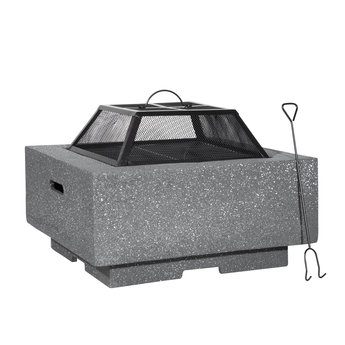 Dellonda Square MgO Fire Pit with BBQ Grill, Safety Mesh Screen and Fire Poker, Magnesium Oxide, Suitable for Wood and Charcoal - Dark Grey - DG193 DG193