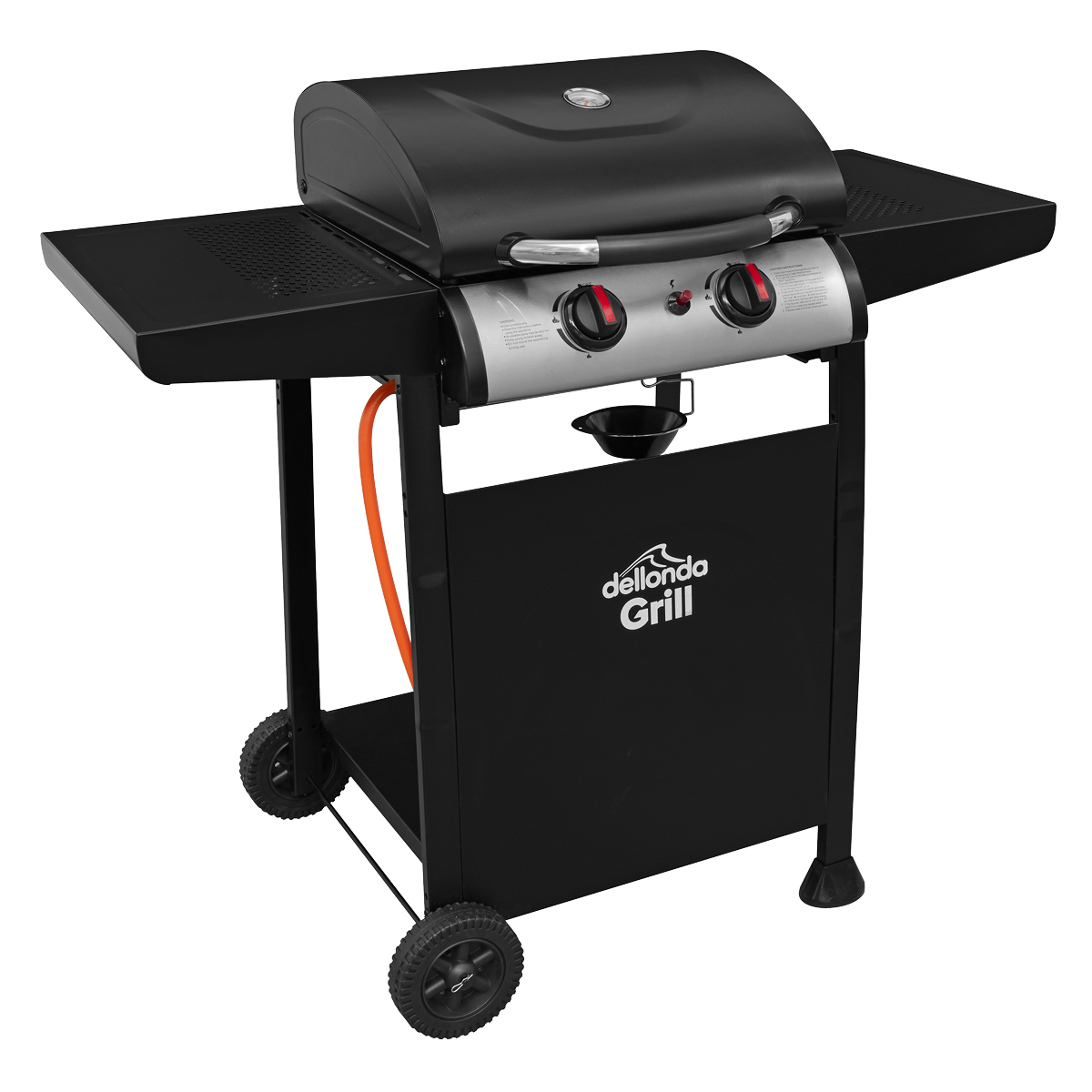 Dellonda 2 Burner Gas BBQ Grill, Ignition, Thermometer, Black/Stainless Steel DG13