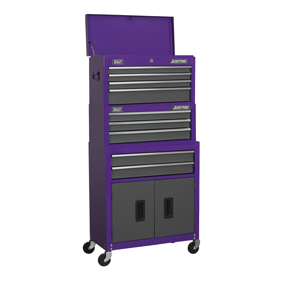 Topchest, Mid-Box & Rollcab 9 Drawer Stack - Purple AP2200BBCPSTACK