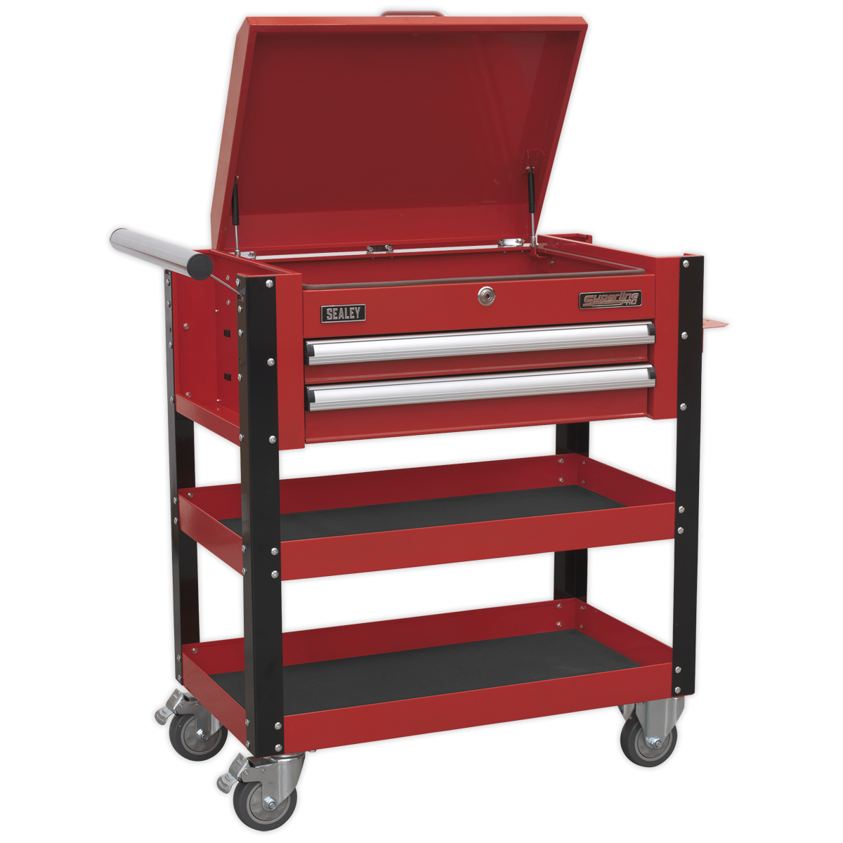 Heavy-Duty Mobile Tool & Parts Trolley 2 Drawers & Lockable Top - Red AP760M