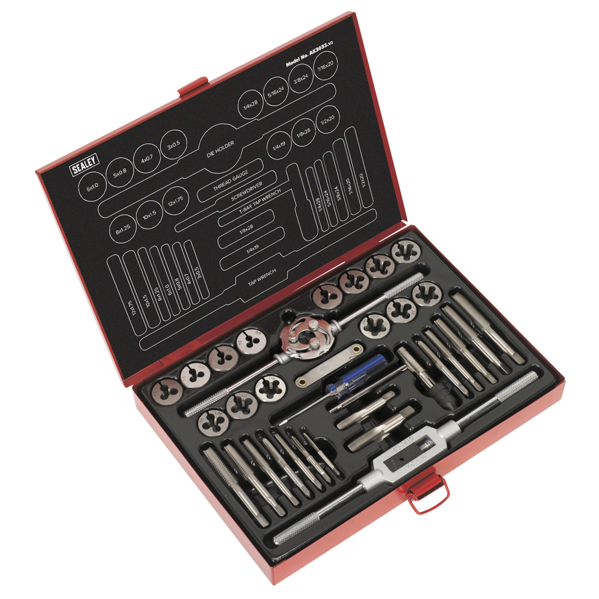 Tap & Die Set 33pc Split Dies Metric/UNF/BSP AK3033