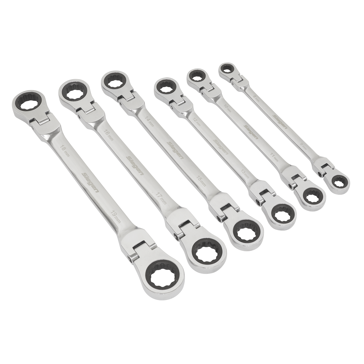 Flexi-Head Double End Ratchet Ring Spanner Set 6pc Metric S0806