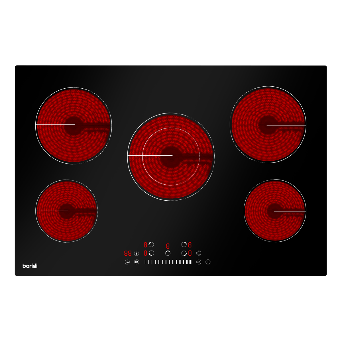 Baridi 77cm Built-In Ceramic Hob with 5 Cooking Zones, Black Glass, 8200W with Slider Touch Controls, Timer DH175