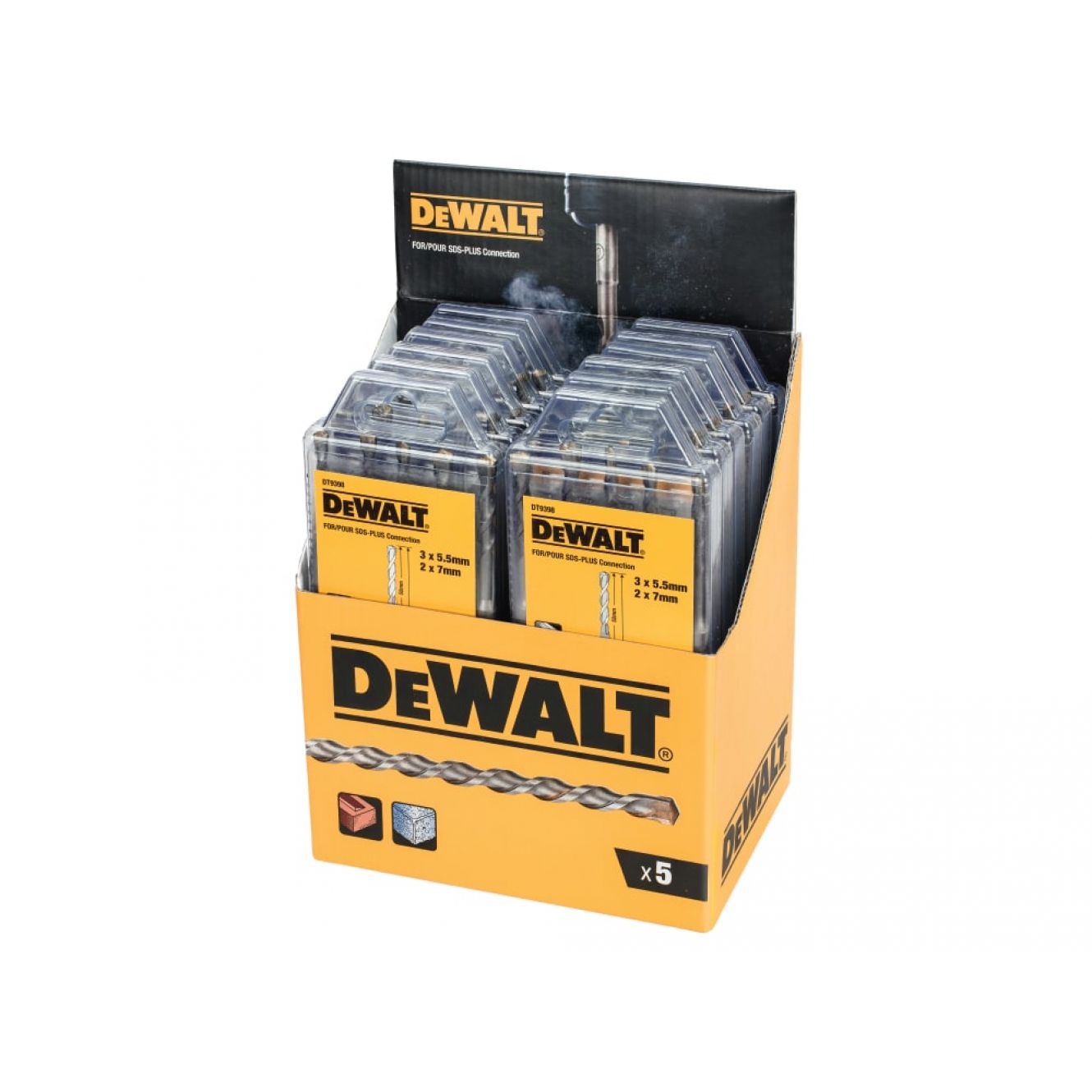 DT9398 SDS Plus Drill Bit Set, 5 Piece Display of 12 DEWDT9398MQZ