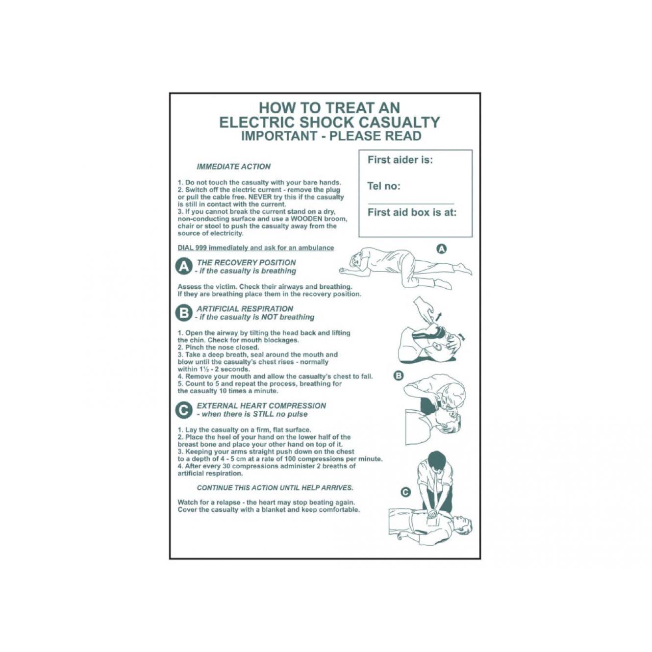 How To Treat An Electric Shock Casualty - PVC 400 x 600mm SCA4240