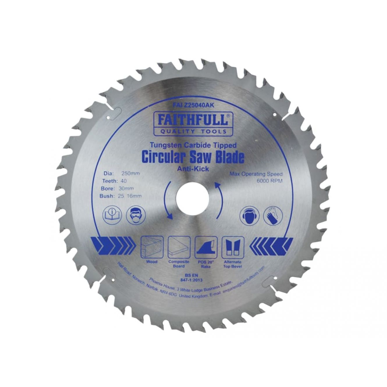 Circular Saw Blade Anti Kick 250 x 30mm x 40T FAIZ25040AK
