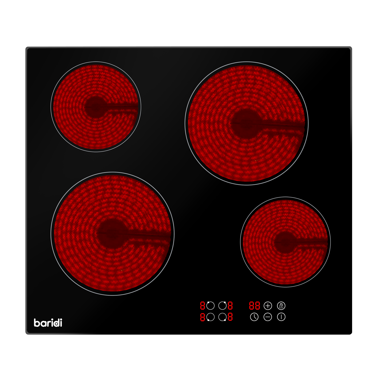 Baridi 60cm Built-In Ceramic Hob 4 Cooking Zones, Black Glass, 6000W with Touch Controls, Timer DH131