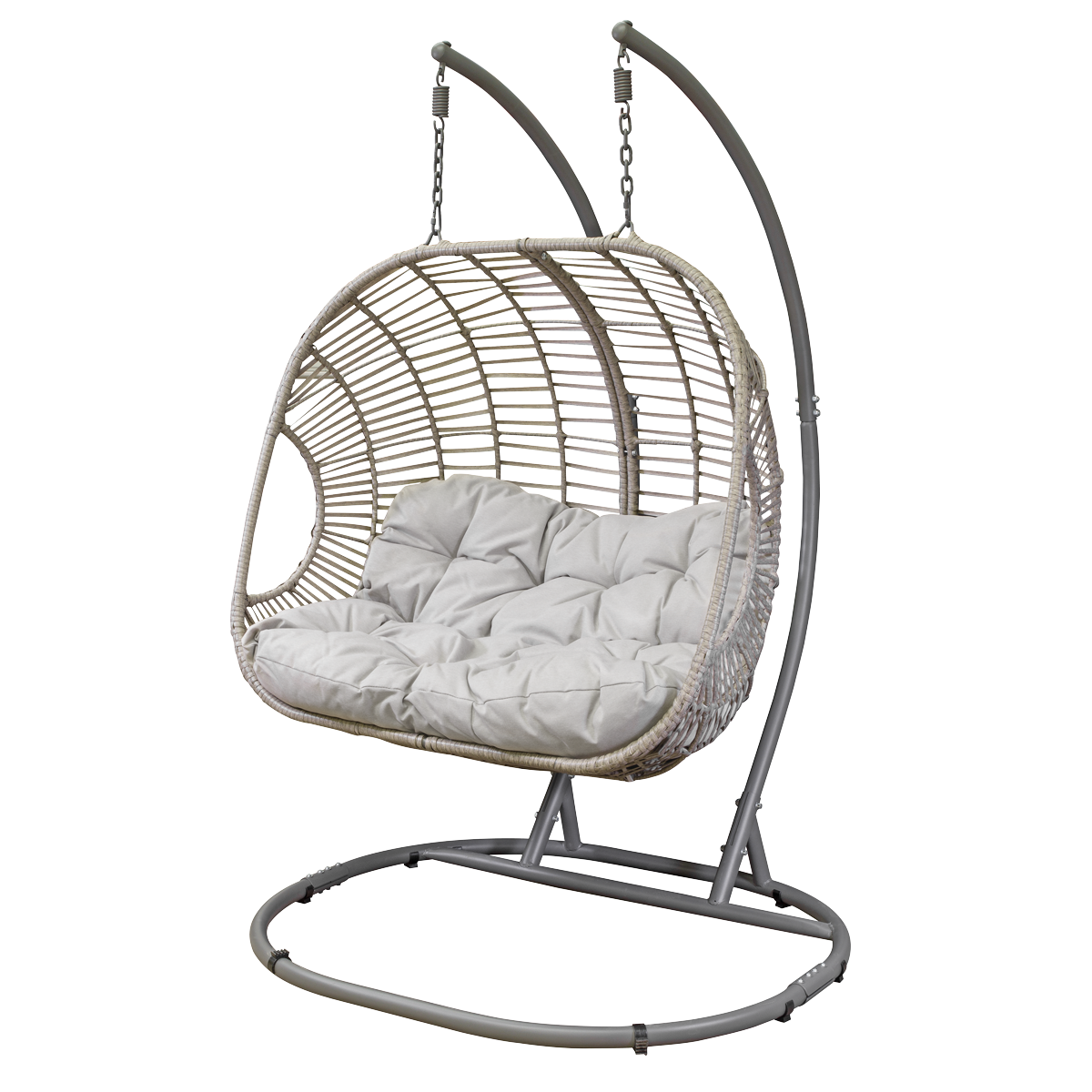 Dellonda Egg Hanging Swing Chair, Wicker Rattan Basket, Steel Frame, Double DG61