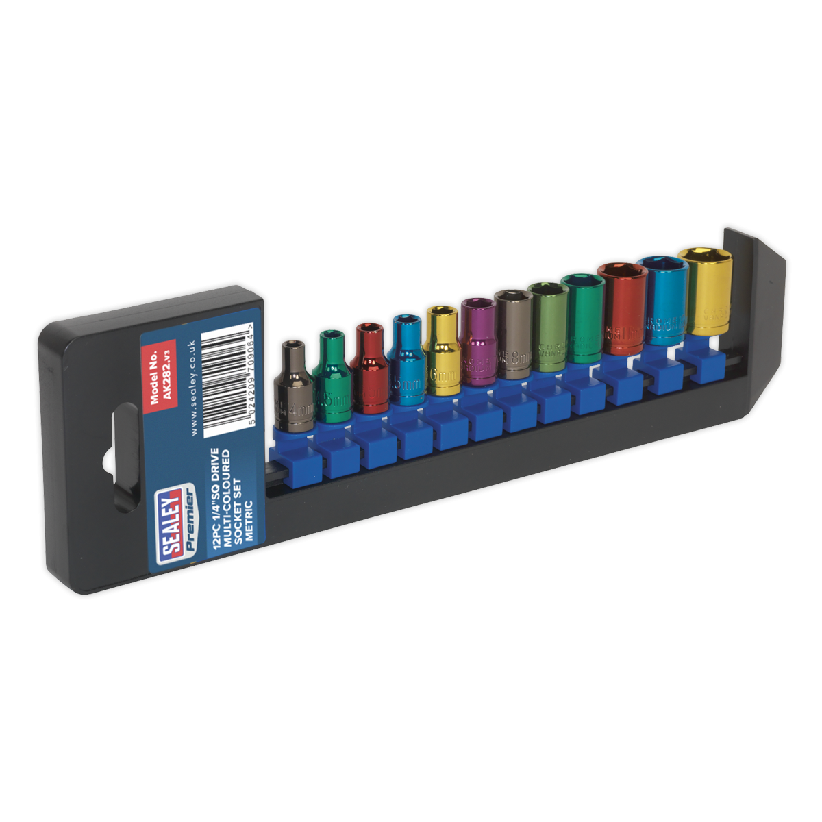 Multi-Coloured Socket Set 12pc 1/4"Sq Drive 6pt WallDrive® Metric AK282