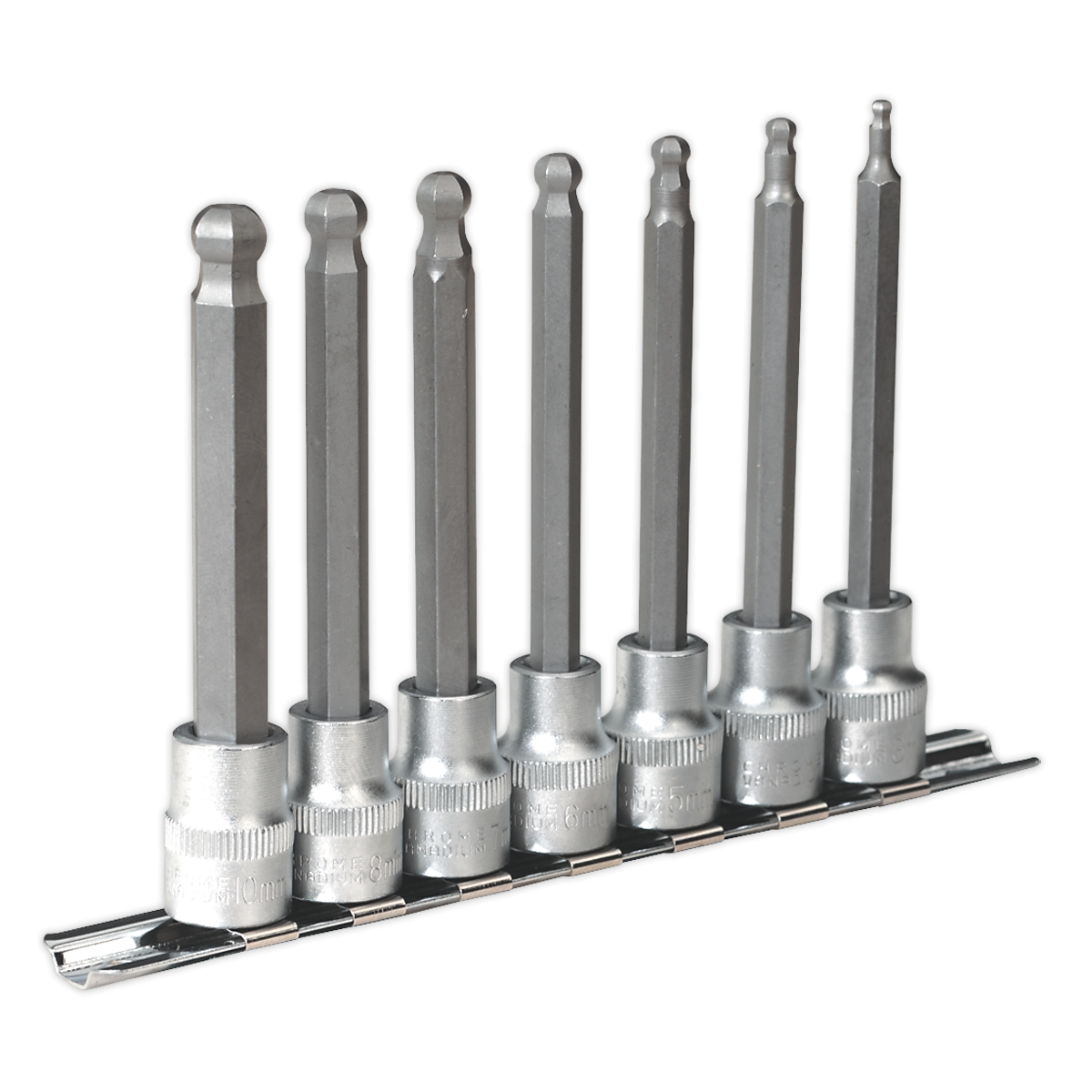 Ball-End Hex Socket Bit Set 7pc Metric 3/8"Sq Drive 100mm AK6212