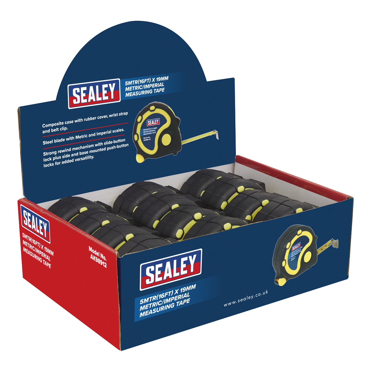 Rubber Tape Measure 5m(16ft) x 19mm Metric/Imperial Display Box of 12 AK98912
