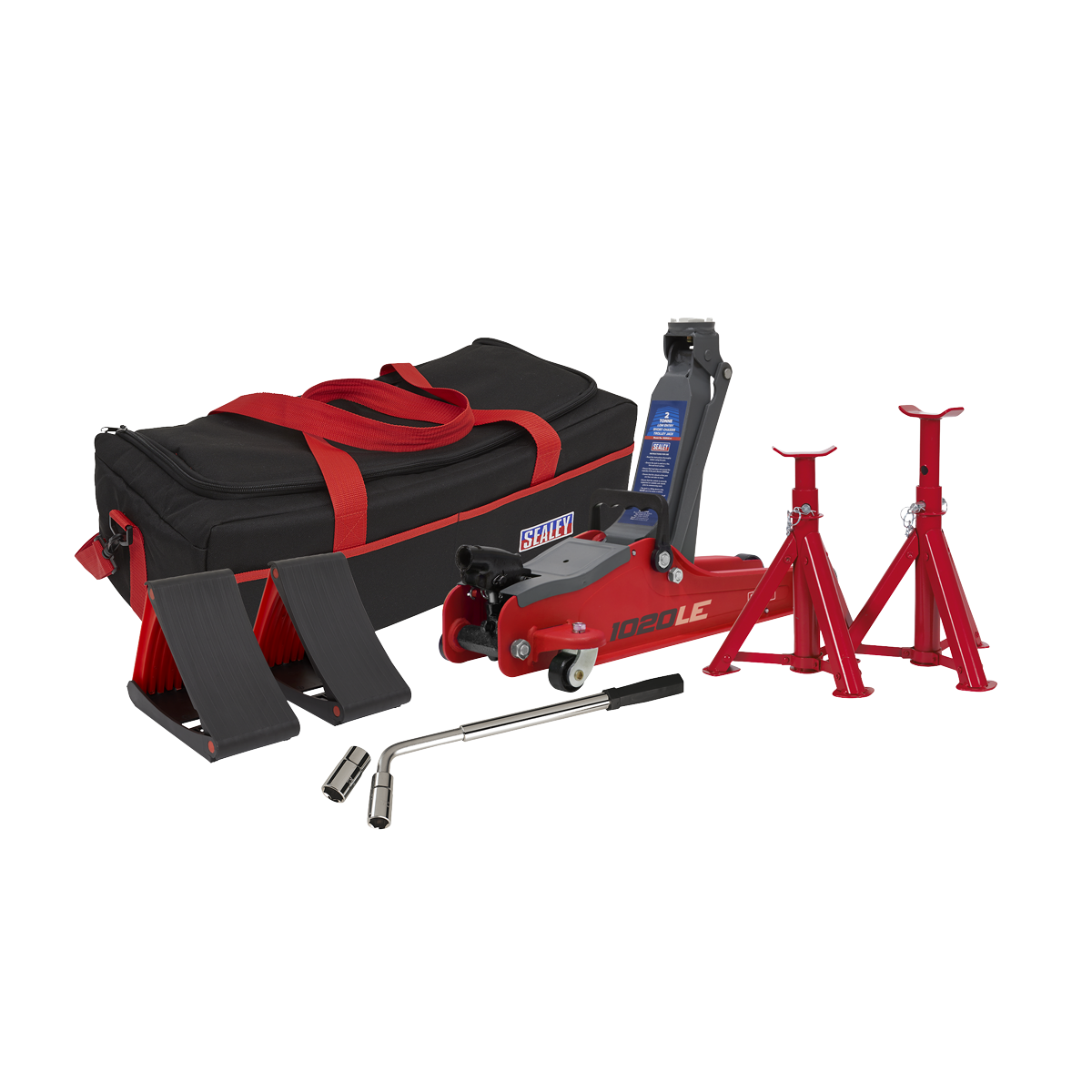 Trolley Jack 2 Tonne Low Entry Short Chassis & Accessories Bag Combo - Red 1020LEBAGCOMBO