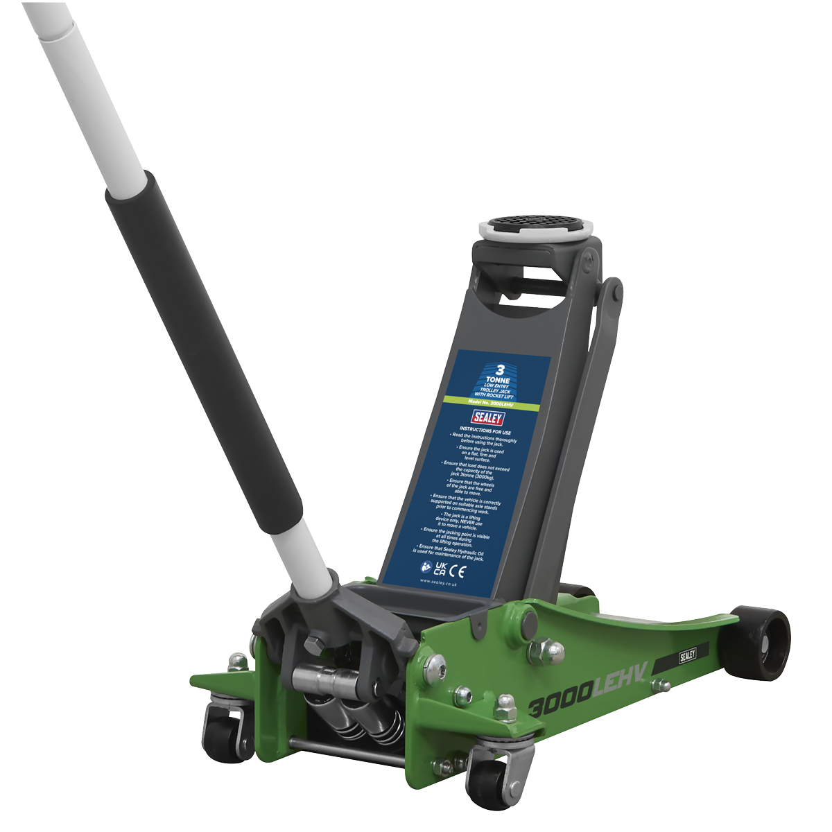 Trolley Jack 3 Tonne Low Profile Rocket Lift Hi-Vis Green 3000LEHV