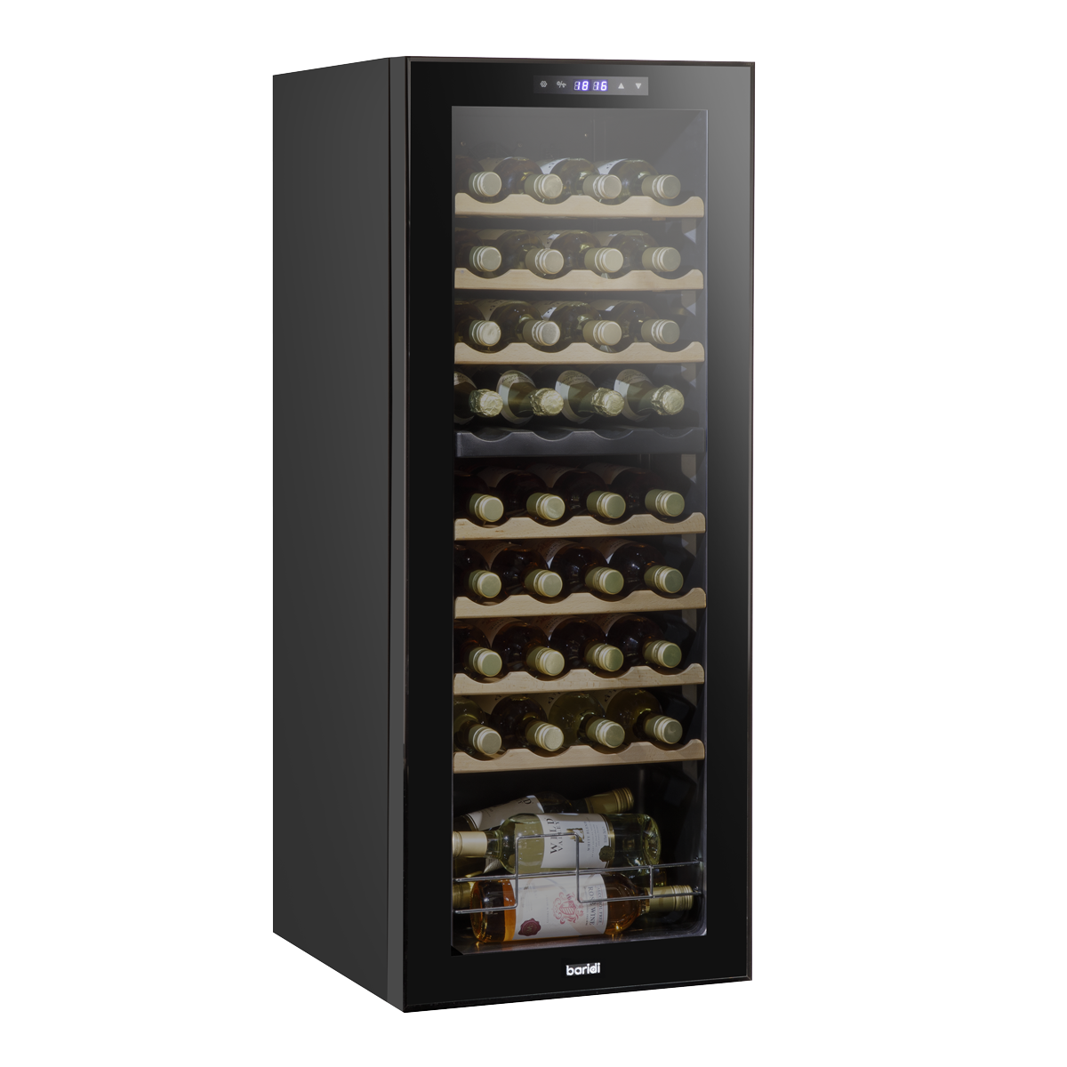Baridi 36 Bottle Dual Zone Wine Cooler, Fridge with Digital Touch Screen Controls, Wooden Shelves & LED Light, Black DH91