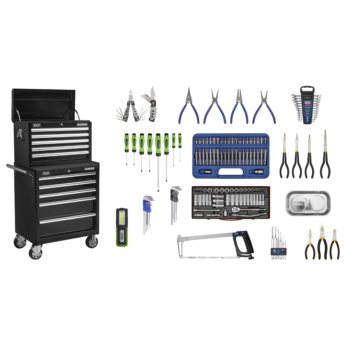 Topchest & Rollcab Combination 10 Drawer with Ball-Bearing Slides - Black with 148pc Tool Kit APCOMBOBBTK56