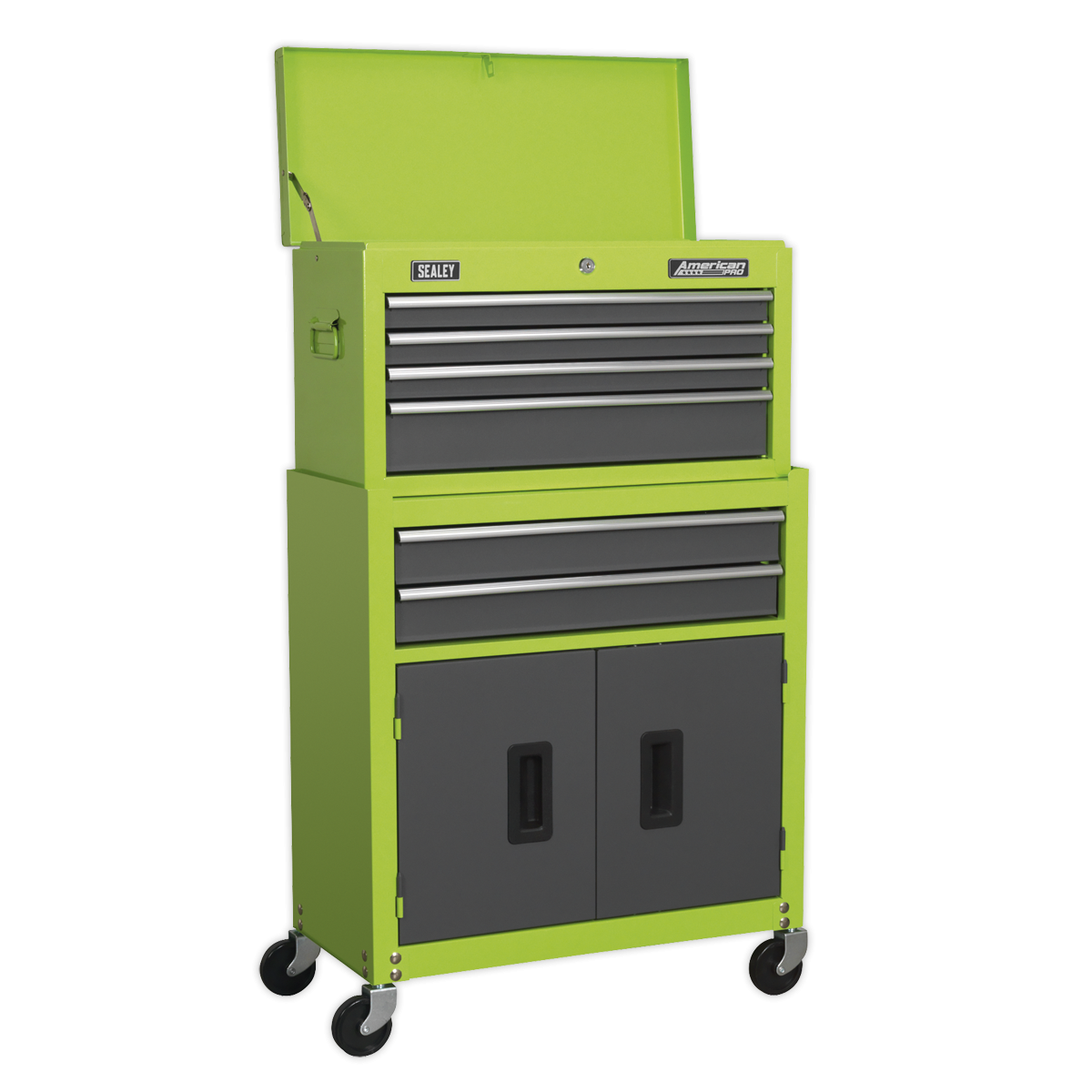 Topchest & Rollcab Combination 6 Drawer with Ball-Bearing Slides - Hi-Vis Green/Grey AP2200BBHV