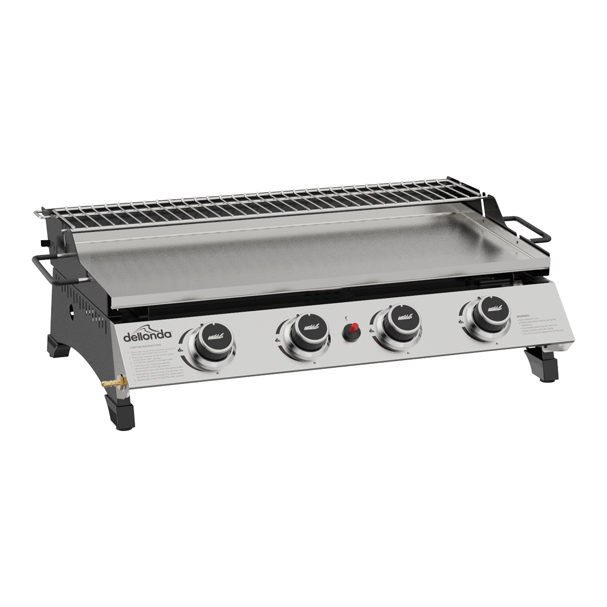 Dellonda 4 Burner Stainless Steel Portable Gas Plancha with Warming Rack 10kW DG277