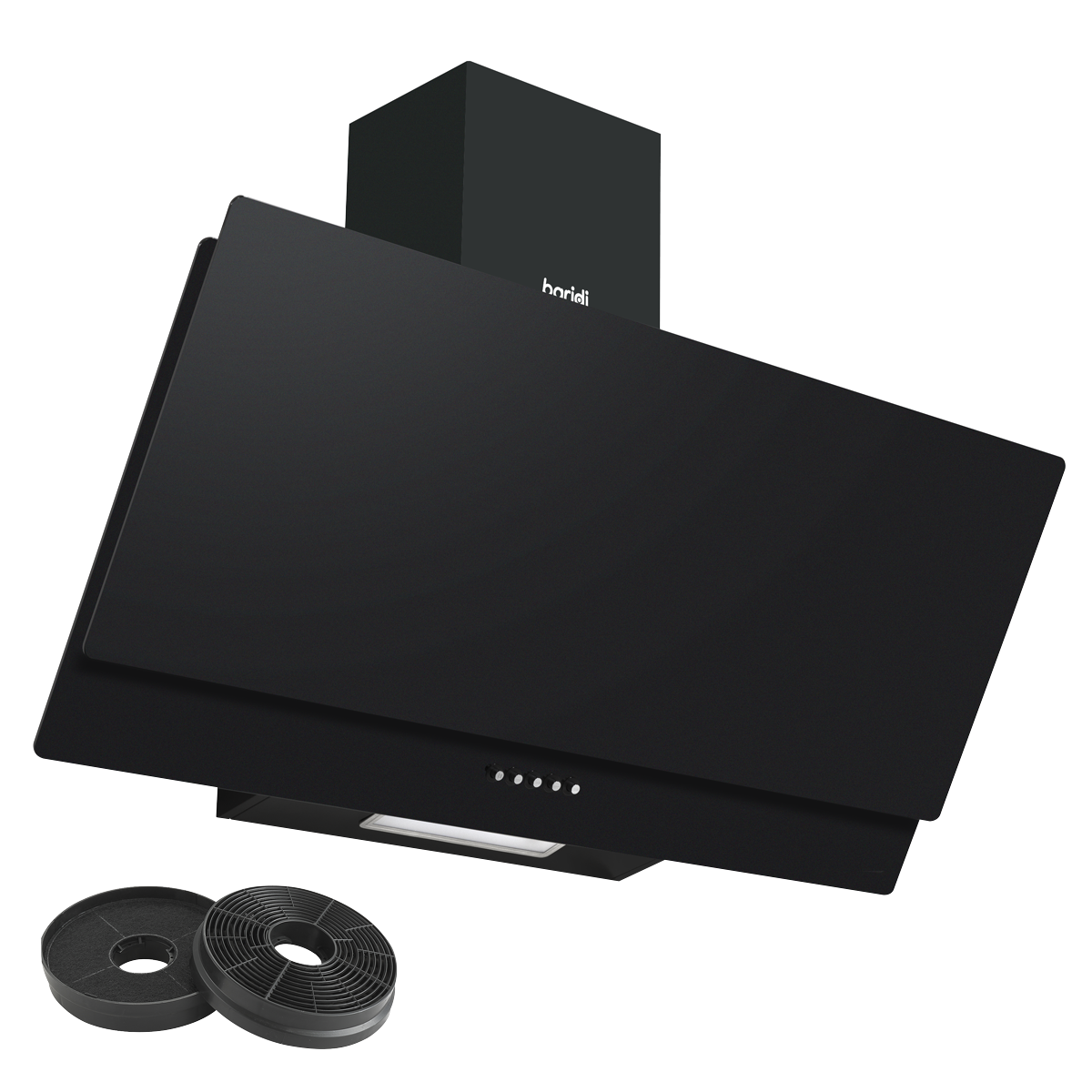 Baridi Angled Chimney Cooker Hood with Carbon Filters & LED Lamp 90cm, Energy Class A - Black Glass DH106