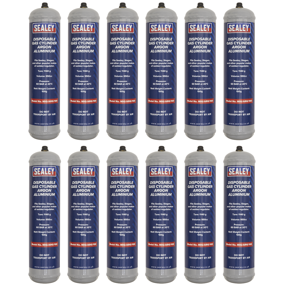 Gas Cylinder Disposable Argon 100g - Box of 12 MIG/ARG/100/12