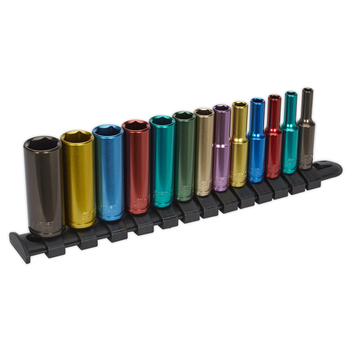 Multi-Coloured Socket Set 13pc 1/4"Sq Drive 6pt Deep WallDrive® Metric AK2872D