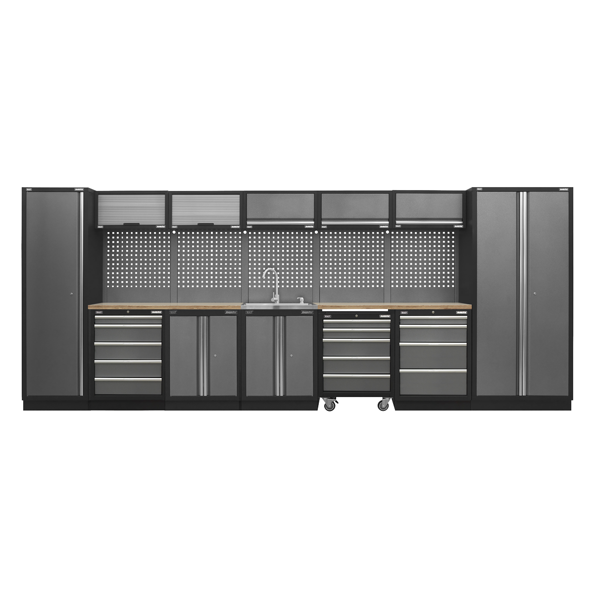 Superline Pro 4.9m Storage System - Pressed Wood Worktop APMSSTACK17W