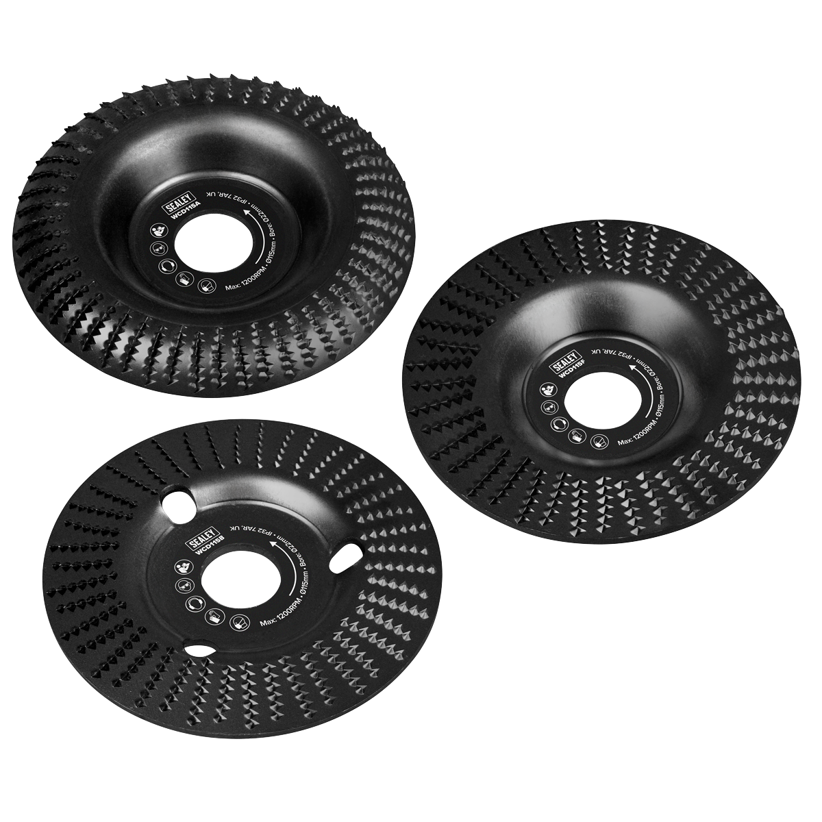 Wood Carving Disc Pack of 3 Ø115mm Ø22mm Bore WCD1153