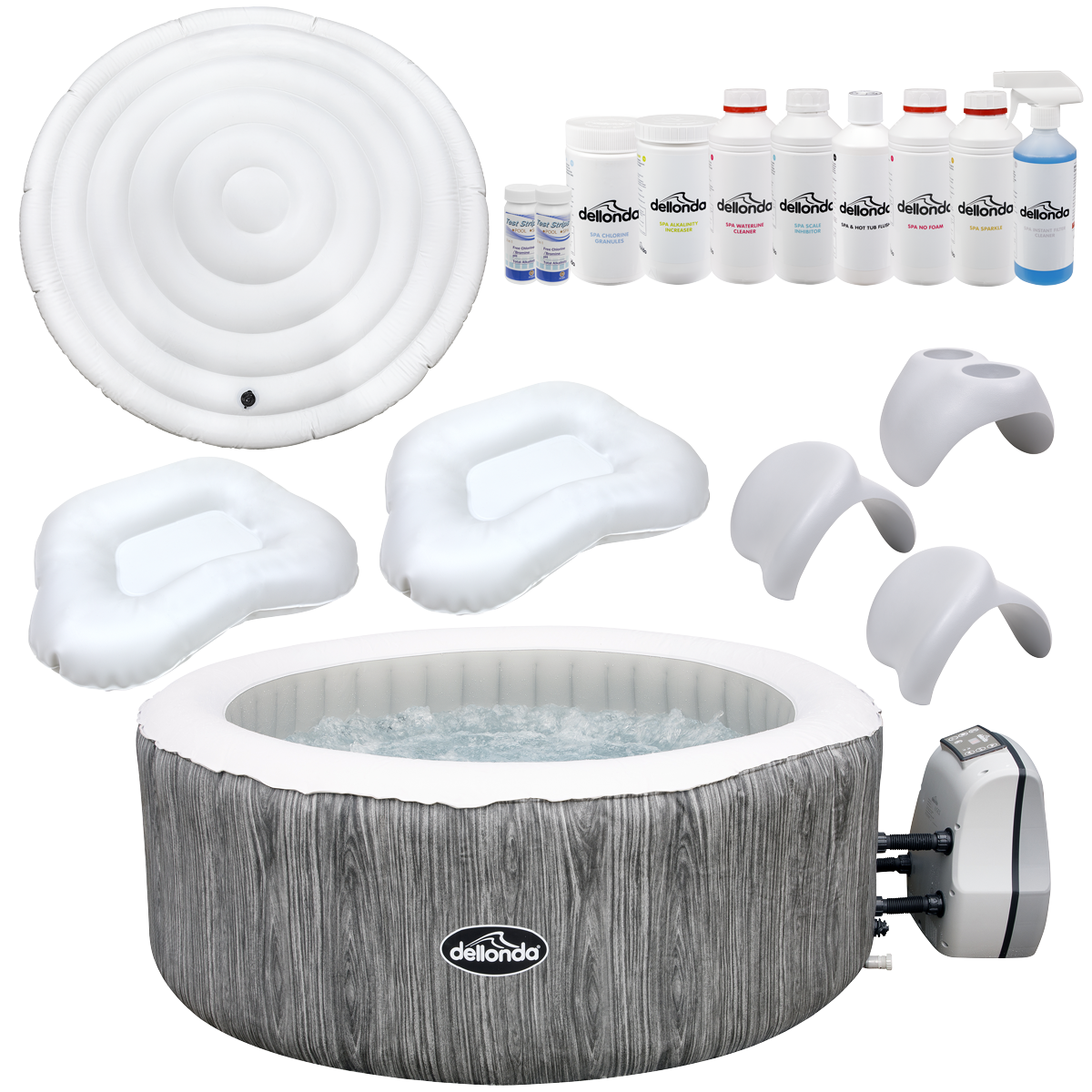 Dellonda 4-6 Person Inflatable Hot Tub Spa Deluxe Kit with Smart Pump - Wood Effect DL103