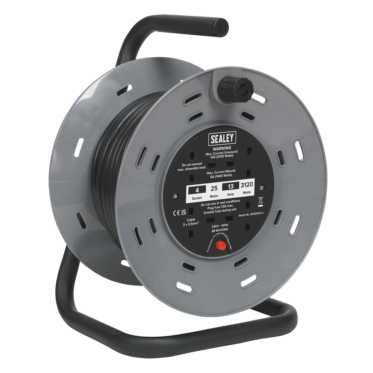 Cable Reel 25m 4 x 230V 2.5mm² Thermal Trip BCR2525