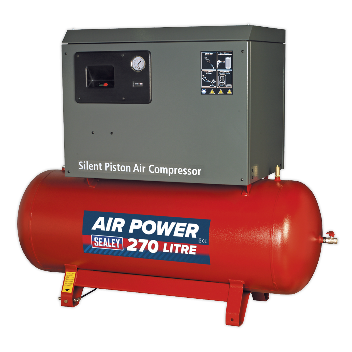 Air Compressor 270L Belt Drive 5.5hp 3ph 2-Stage with Cast Cylinders Low Noise SAC42755BLN