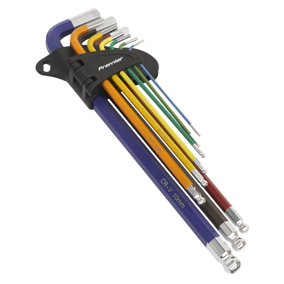 Ball-End Hex Key Set 9pc Colour-Coded Extra-Long Metric AK7191