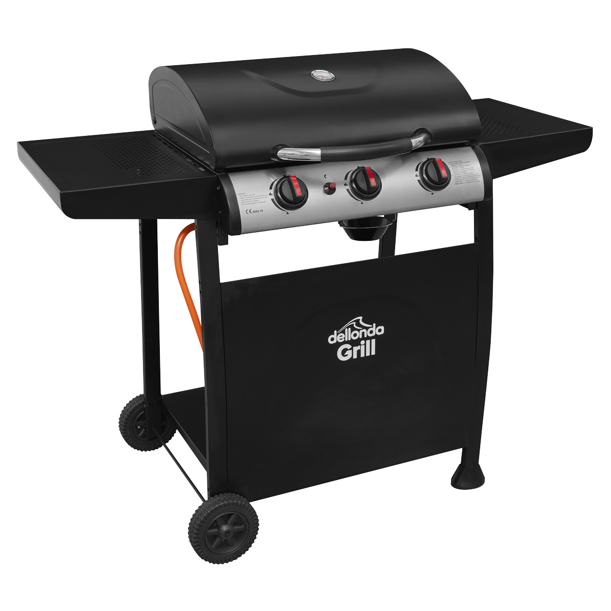 Dellonda 3 Burner Gas BBQ Grill, Ignition, Thermometer, Black/Stainless Steel DG14