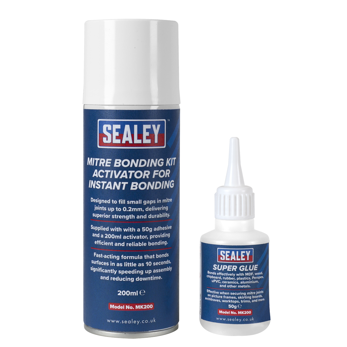 Mitre Bonding Kit with Super Glue 50g & Activator 200ml for Instant Bonding MK200
