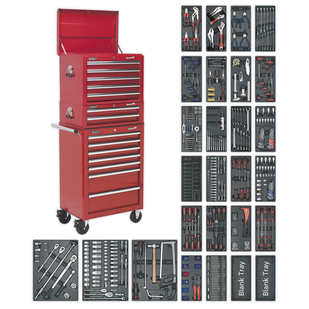 Tool Chest Combination 14 Drawer with Ball-Bearing Slides - Red & 1179pc Tool Kit SPTCOMBO1