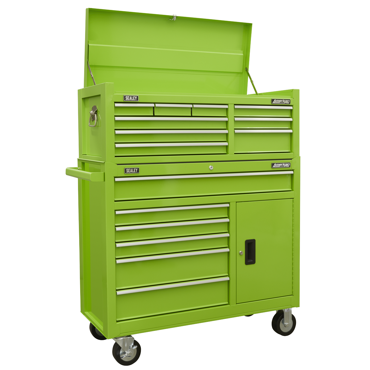 Topchest & Rollcab Combination 15 Drawer with Ball-Bearing Slides - Green AP41STACKHV